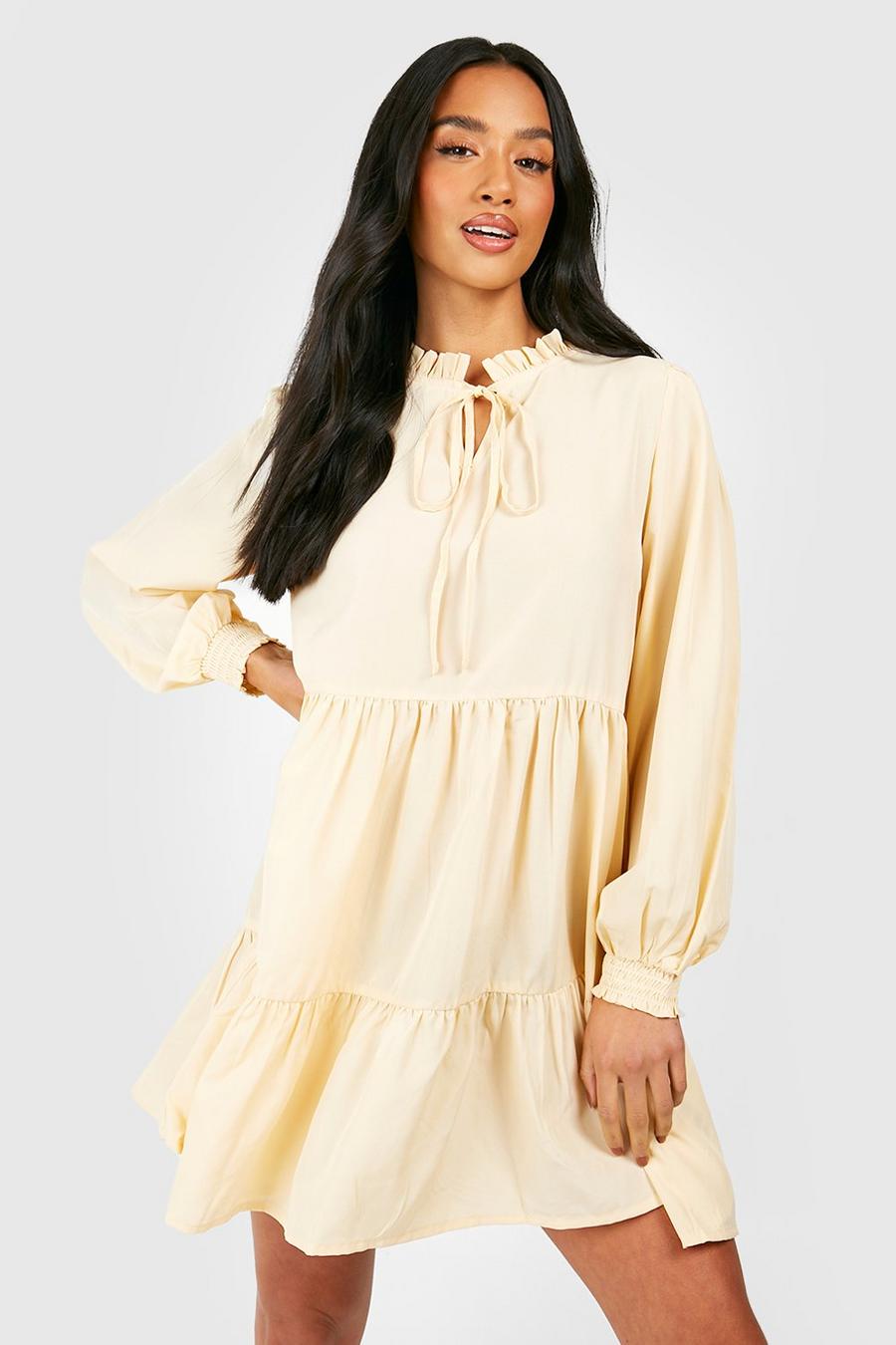 Stone Petite Tiered Puff Sleeve Smock Dress image number 1