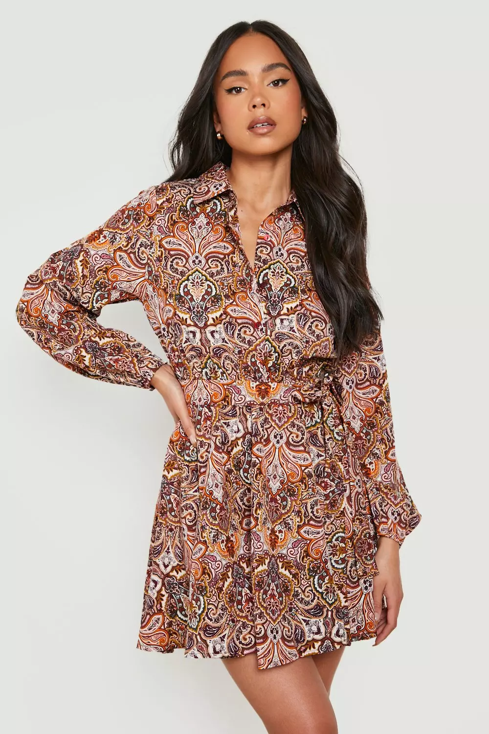 Boohoo paisley shirt sales dress