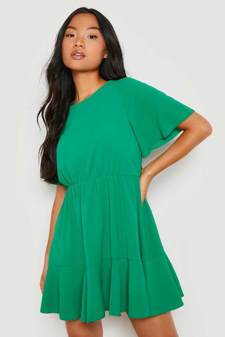 Green Petite Tiered Crepe Smock Dress image number 1