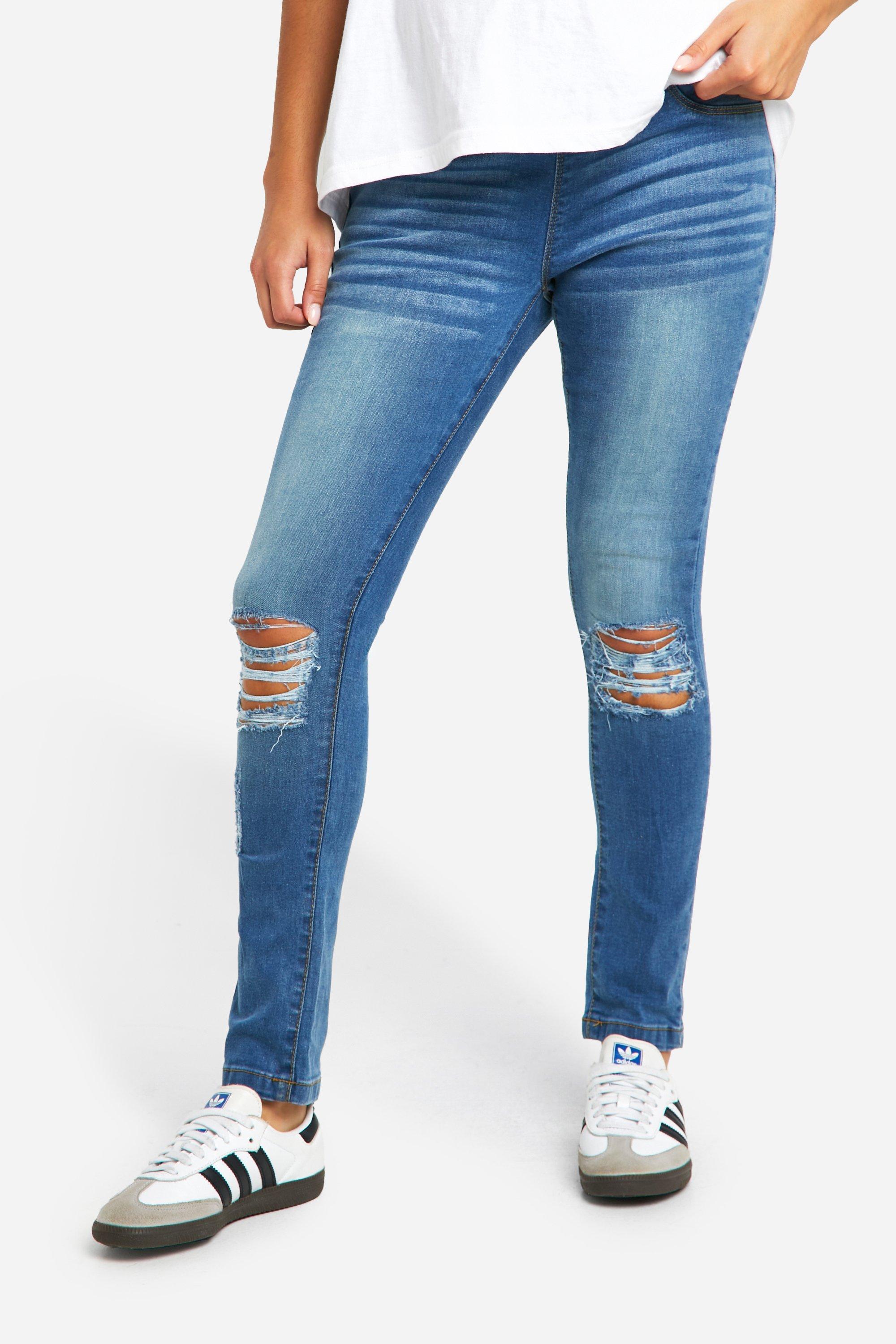 Boohoo Women s Maternity Distressed Skinny Jeans Blue