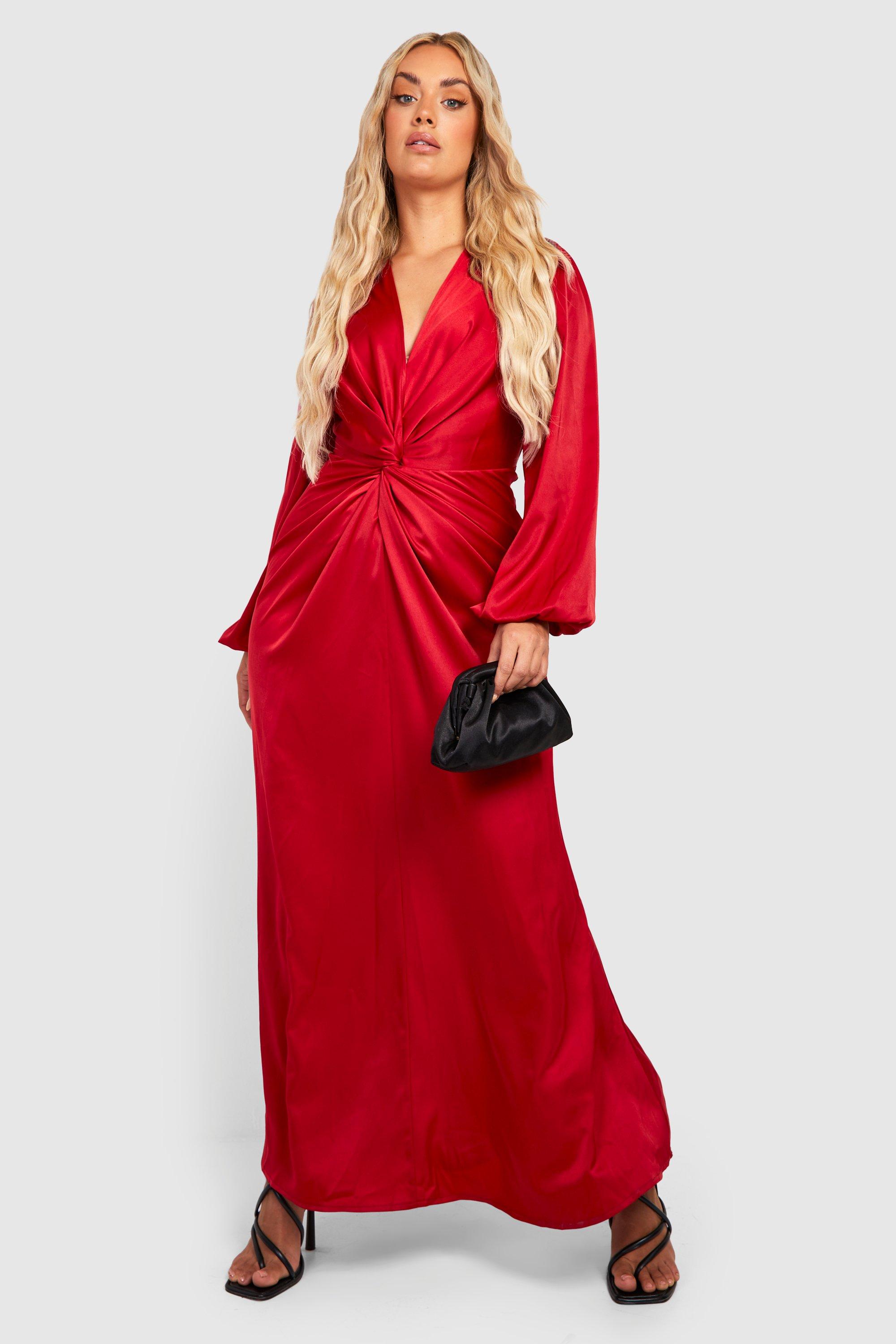 Boohoo long store red dress