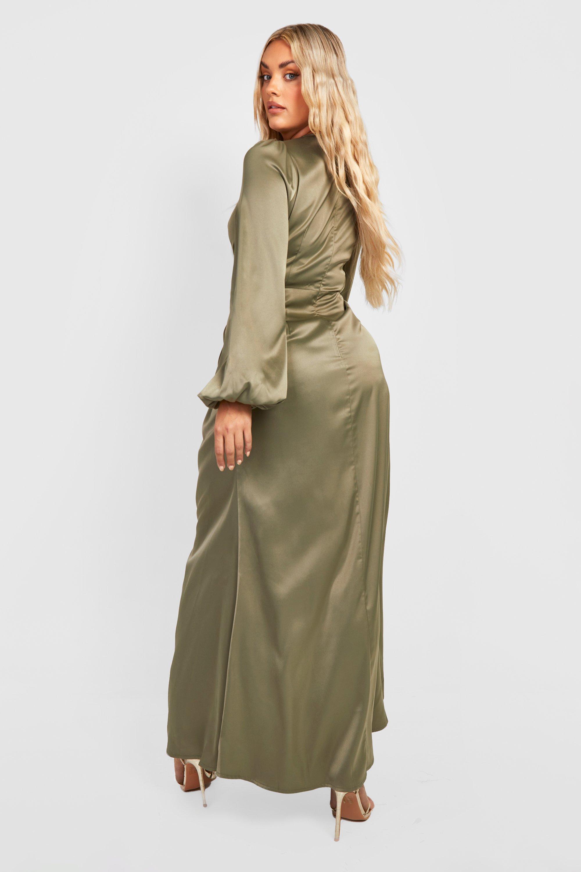 Olive green long on sale sleeve maxi dress