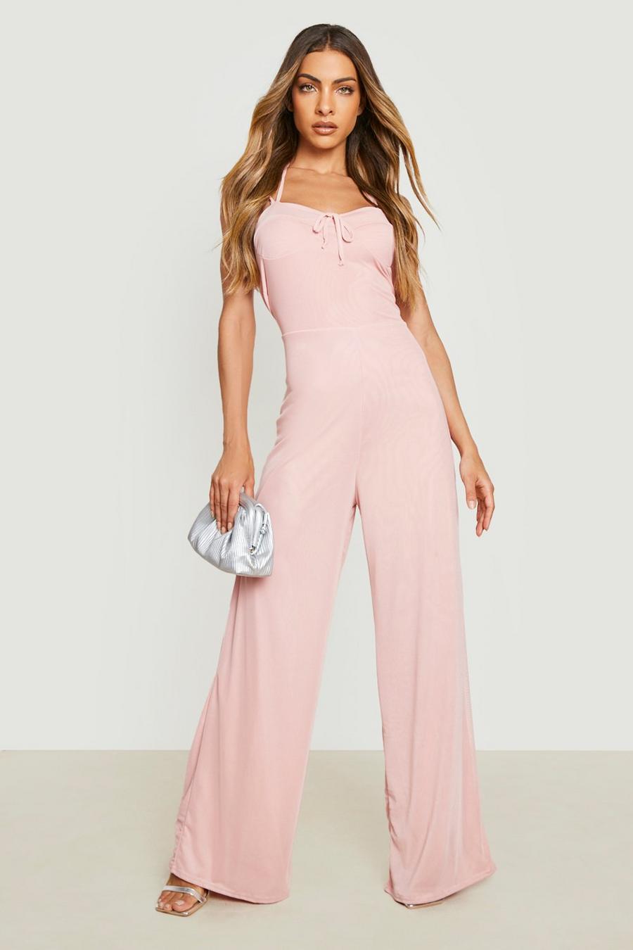 Rose Rouched Mesh Strappy Wide Leg Jumpsuit image number 1