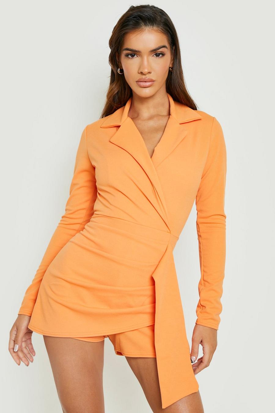 Orange Tailored Drape Detail Playsuit