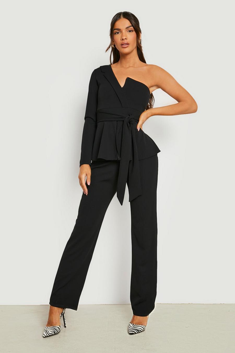 Black Tailored Fitted Asymmetric Jumpsuit image number 1