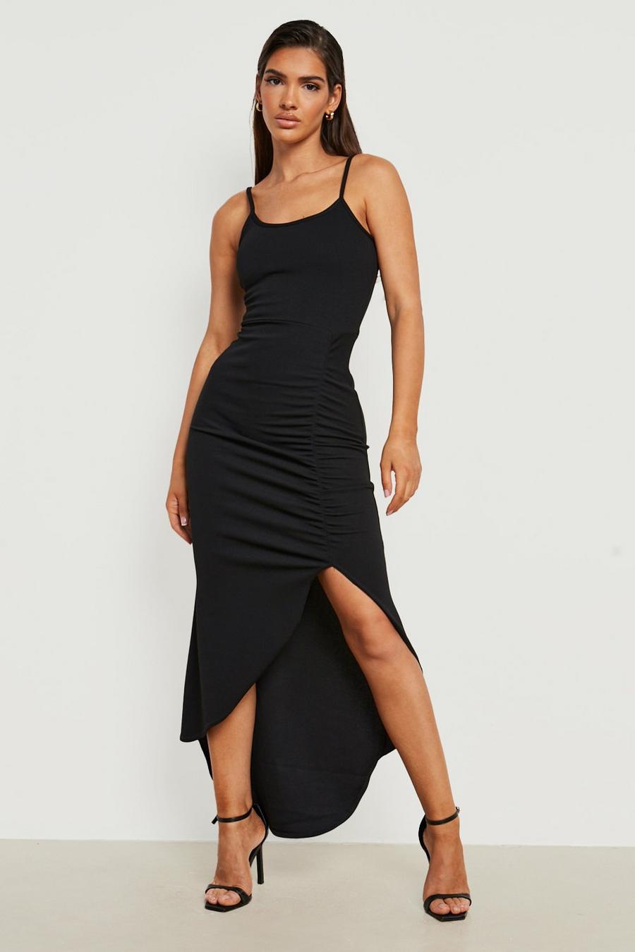Black Rouched Strappy Hi Low Midaxi Dress image number 1