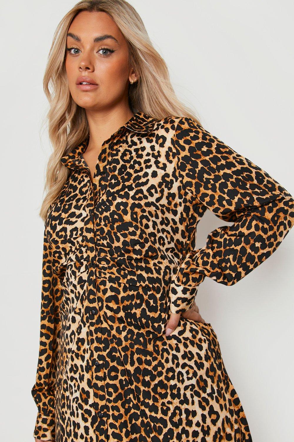 Plus Leopard Print Midi Shirt Dress |