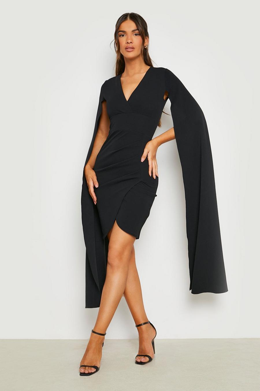 Black Cape Detail Wrap Mini Dress image number 1