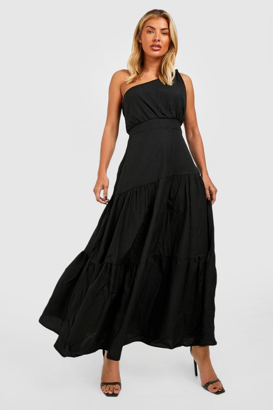 Black Asymmetric Tiered Maxi Dress