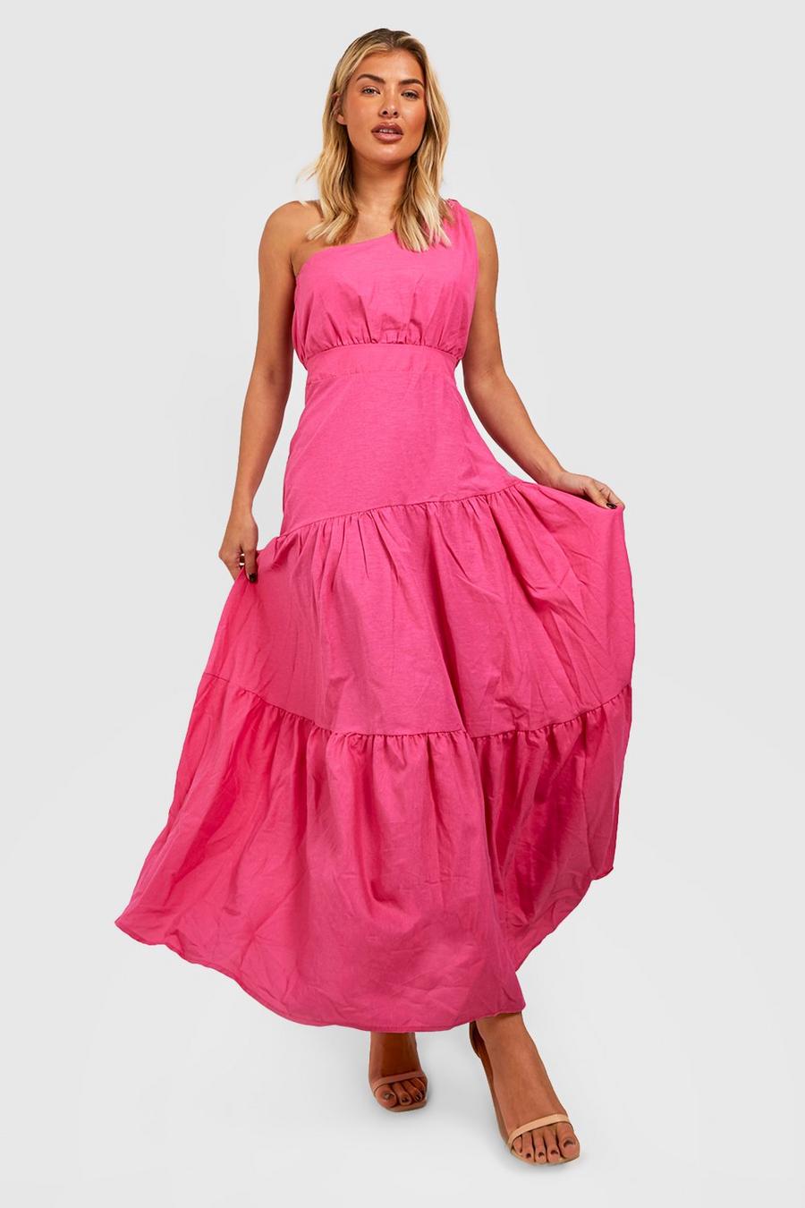 Pink Asymmetric Tiered Maxi Dress image number 1
