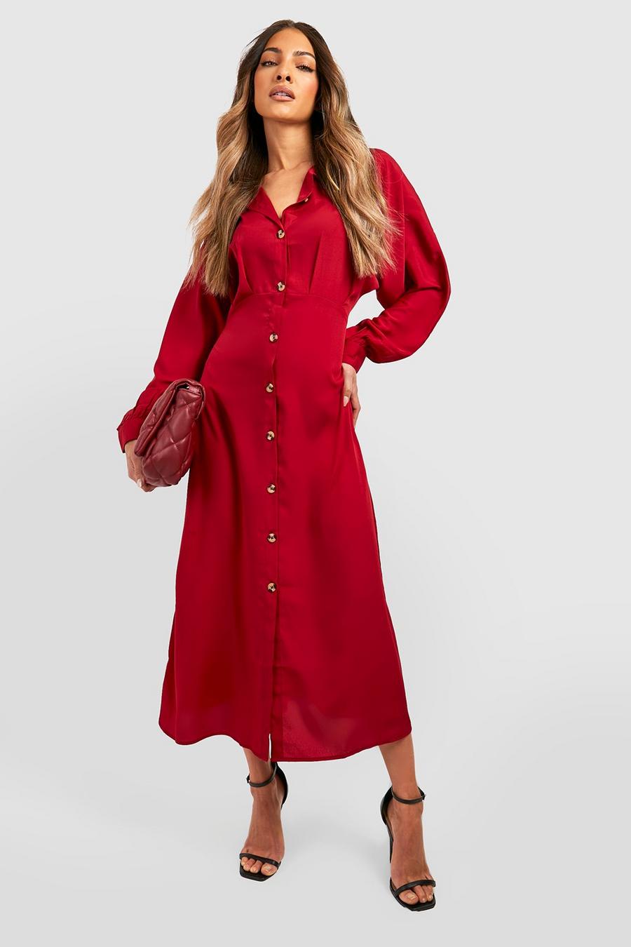 Berry rosso Batwing Midaxi Shirt Dress image number 1