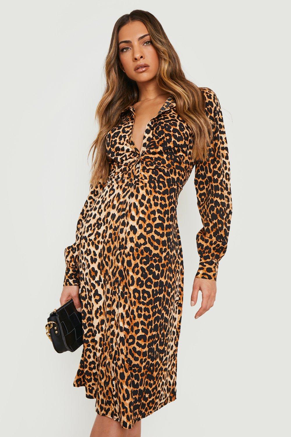 Leopard print shirt dress boohoo deals