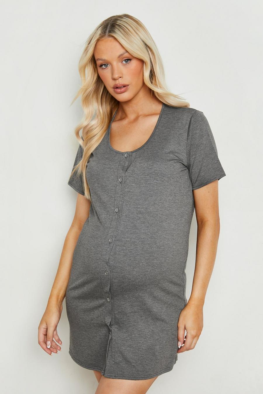 Charcoal grey Maternity Button Front Nightie 