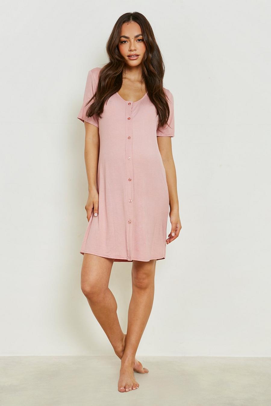 Rose pink Maternity Button Front Nightie 
