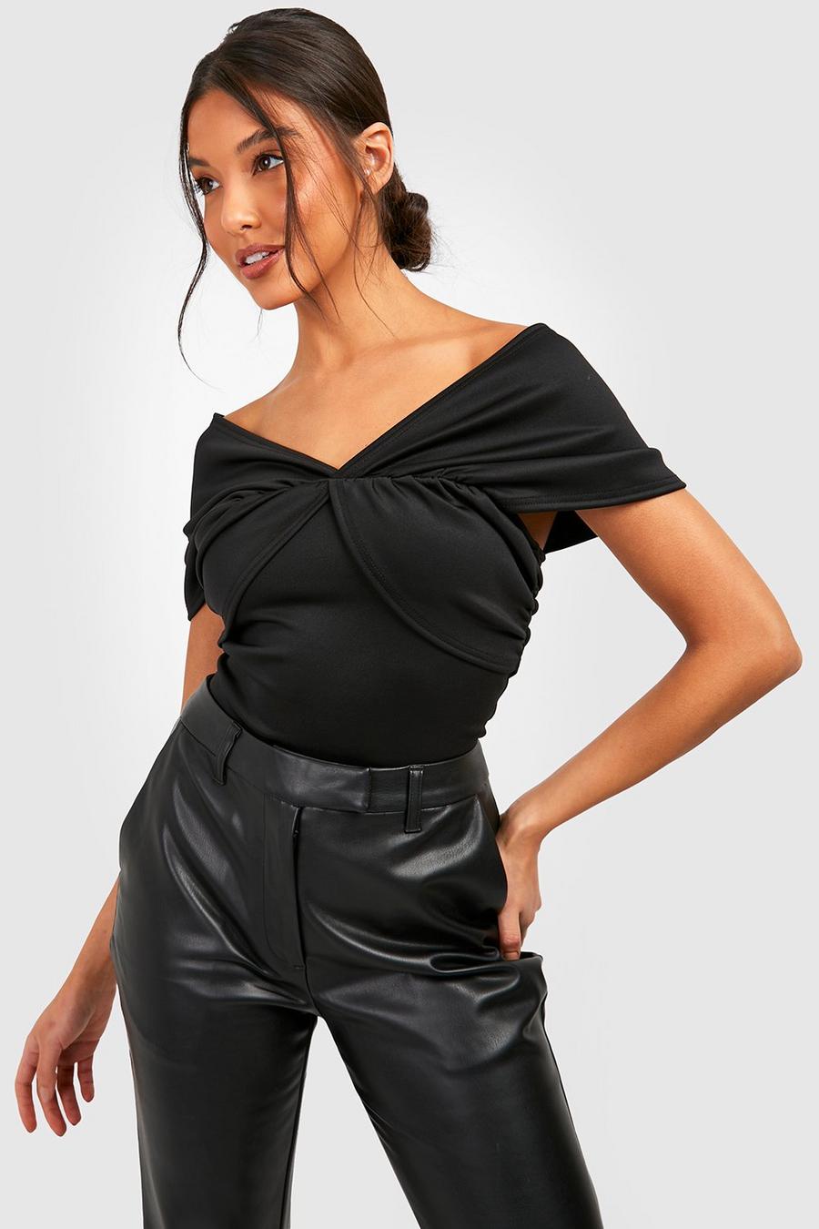 Black noir Ruched Detail Bardot Bodysuit 