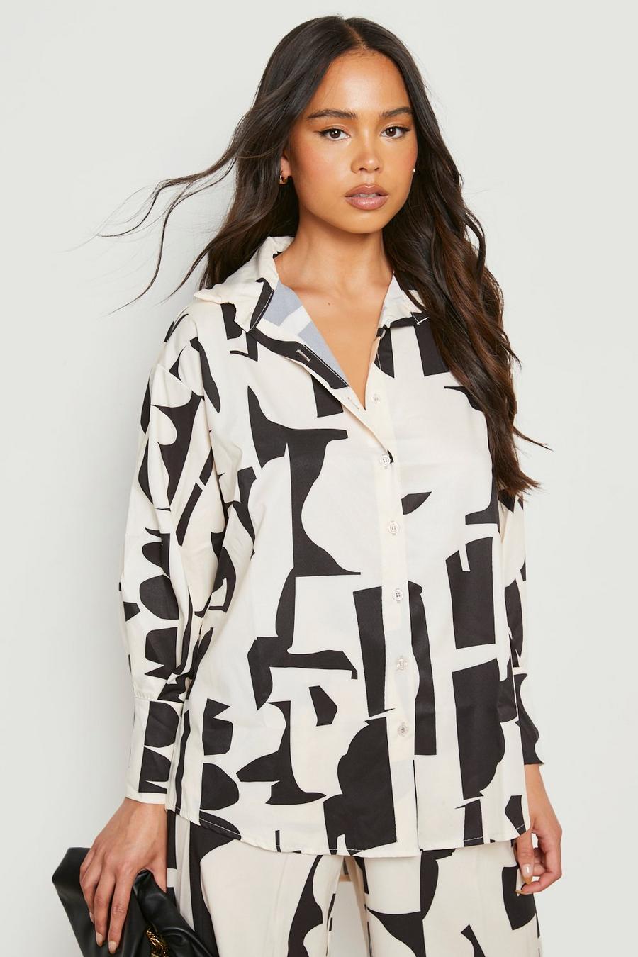 Stone Petite Abstract Print Oversized Shirt image number 1