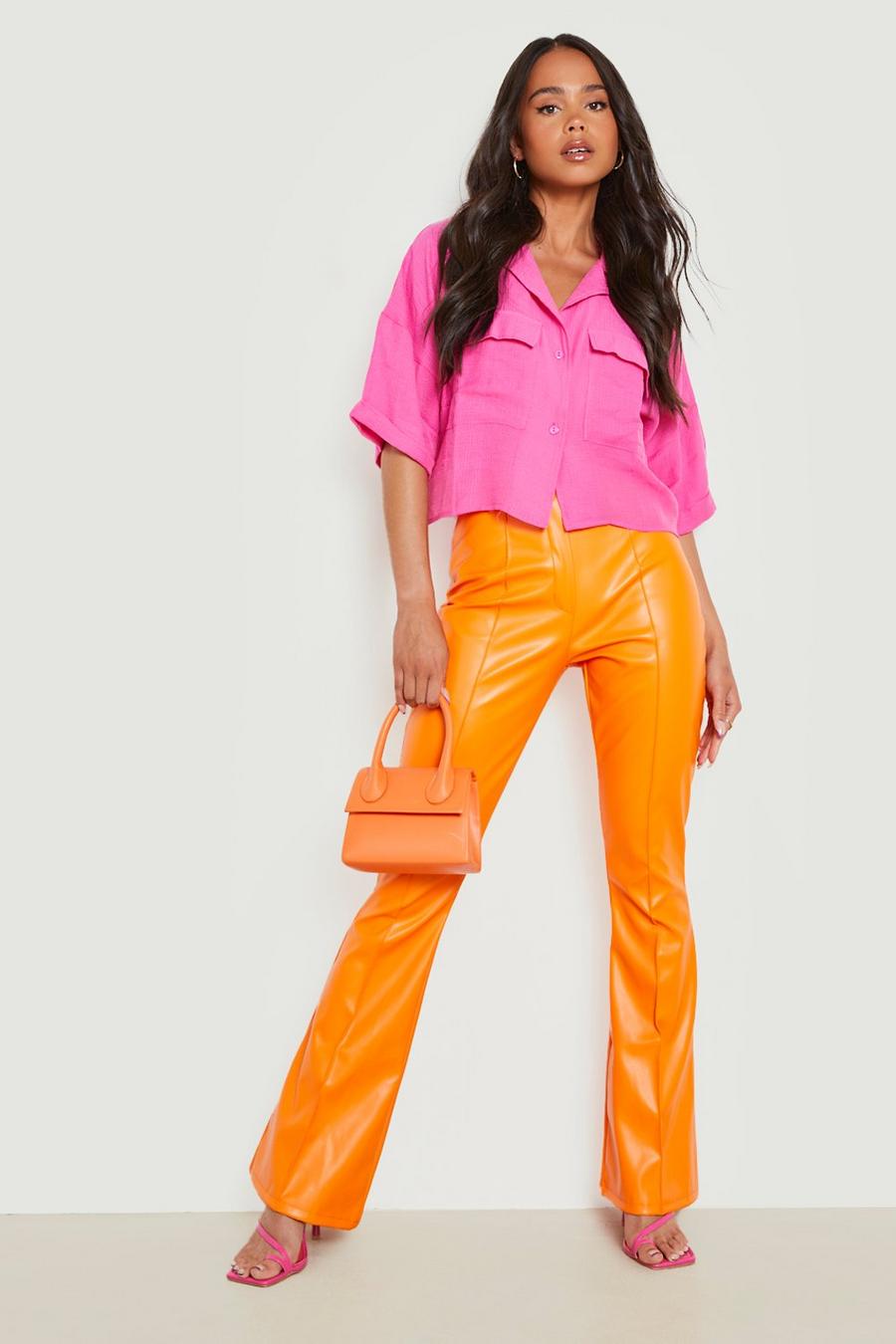 Orange Petite Pu Seam Detail Flared Tailored Trouser image number 1