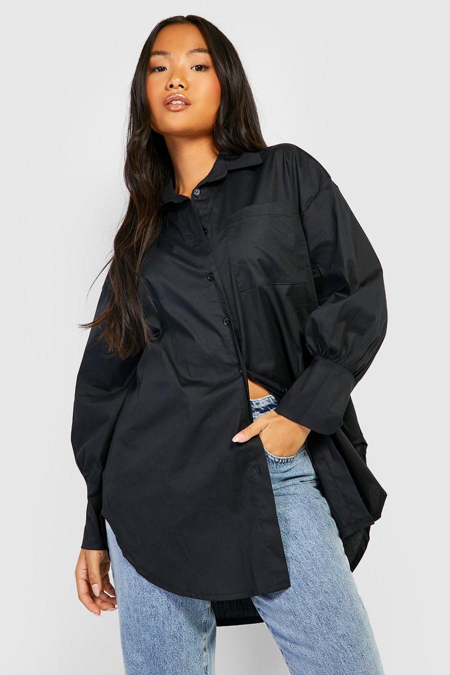 Petite Oversize Hemd aus Baumwolle, Black schwarz