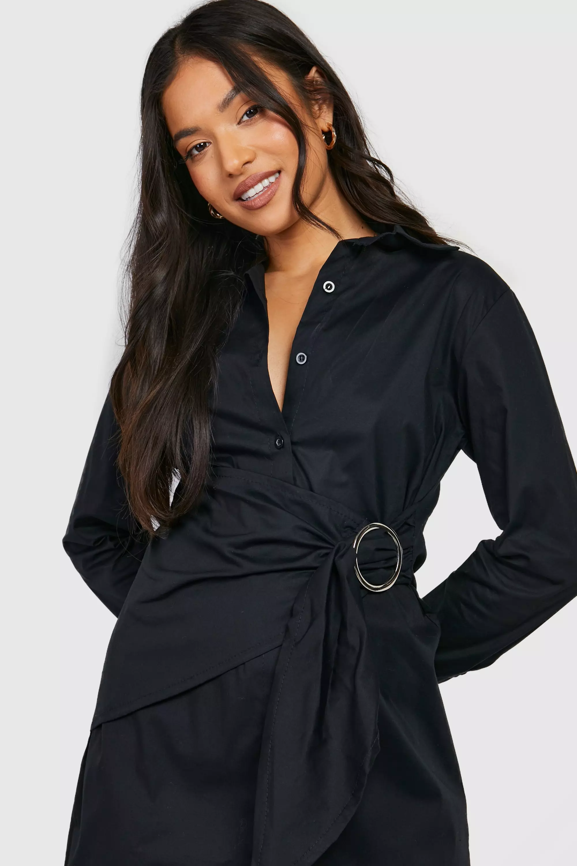 Black ring detail store shirt dress