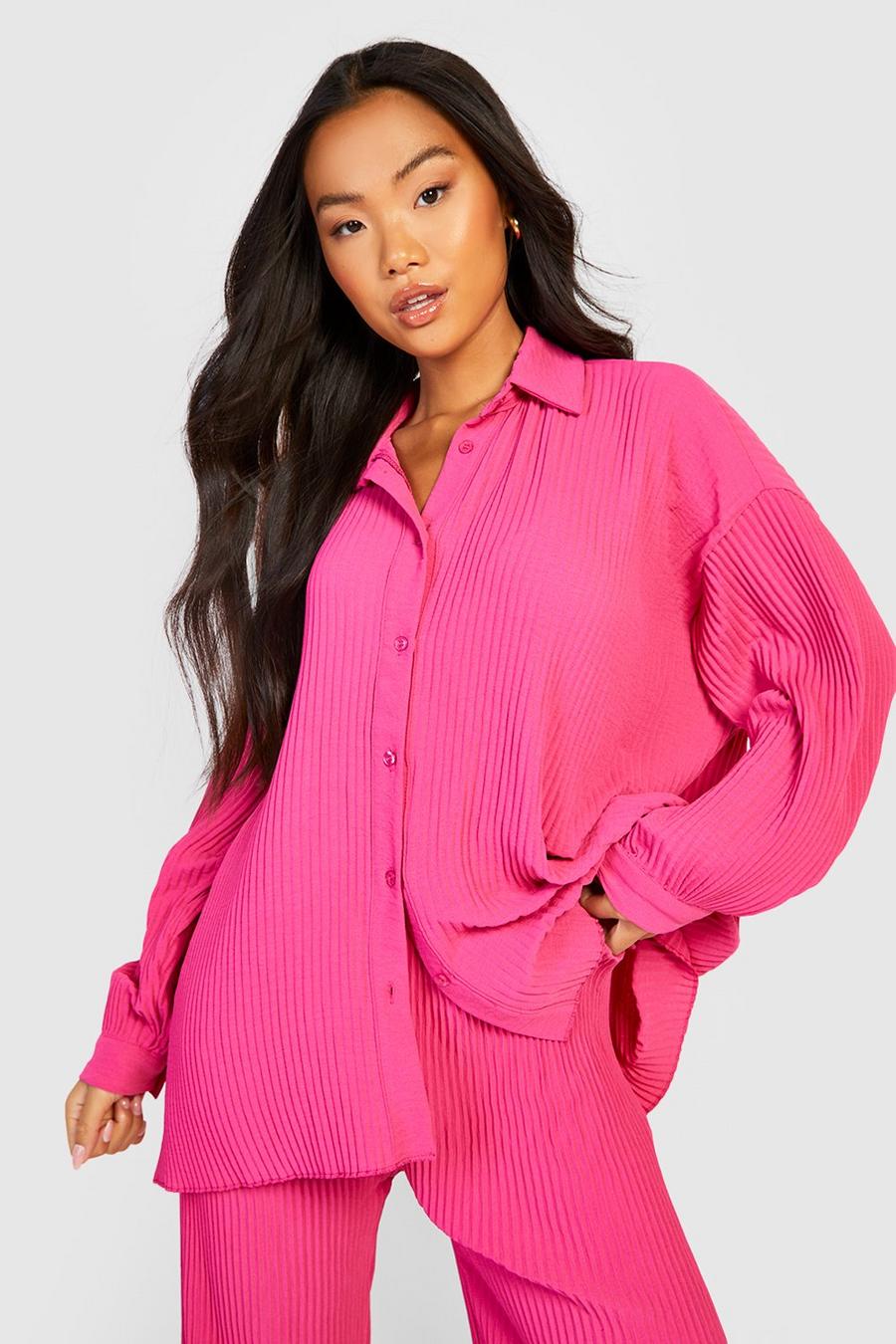 Hot pink Petite Plisse Oversized Shirt image number 1