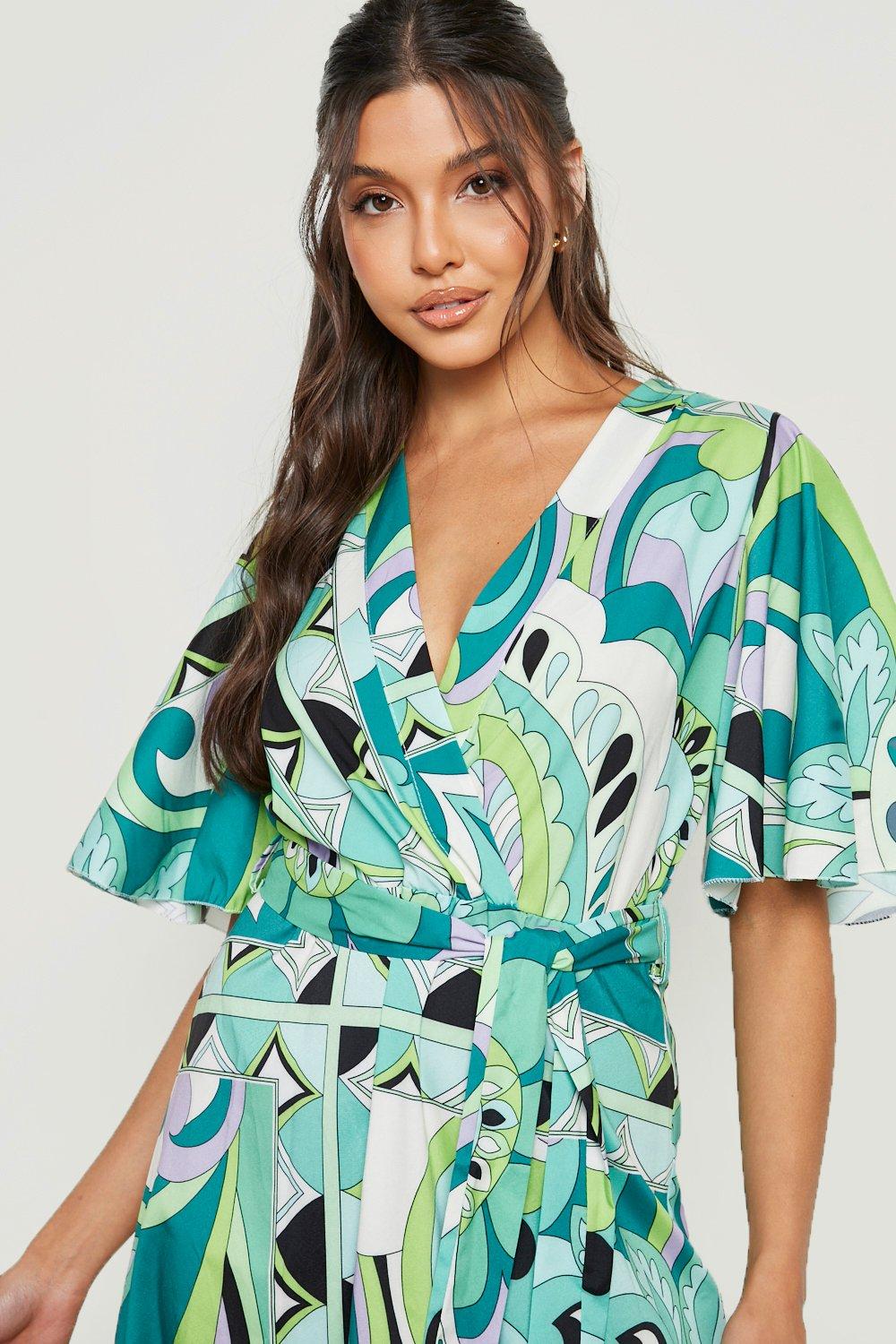 Boohoo star print wrap best sale midi dress