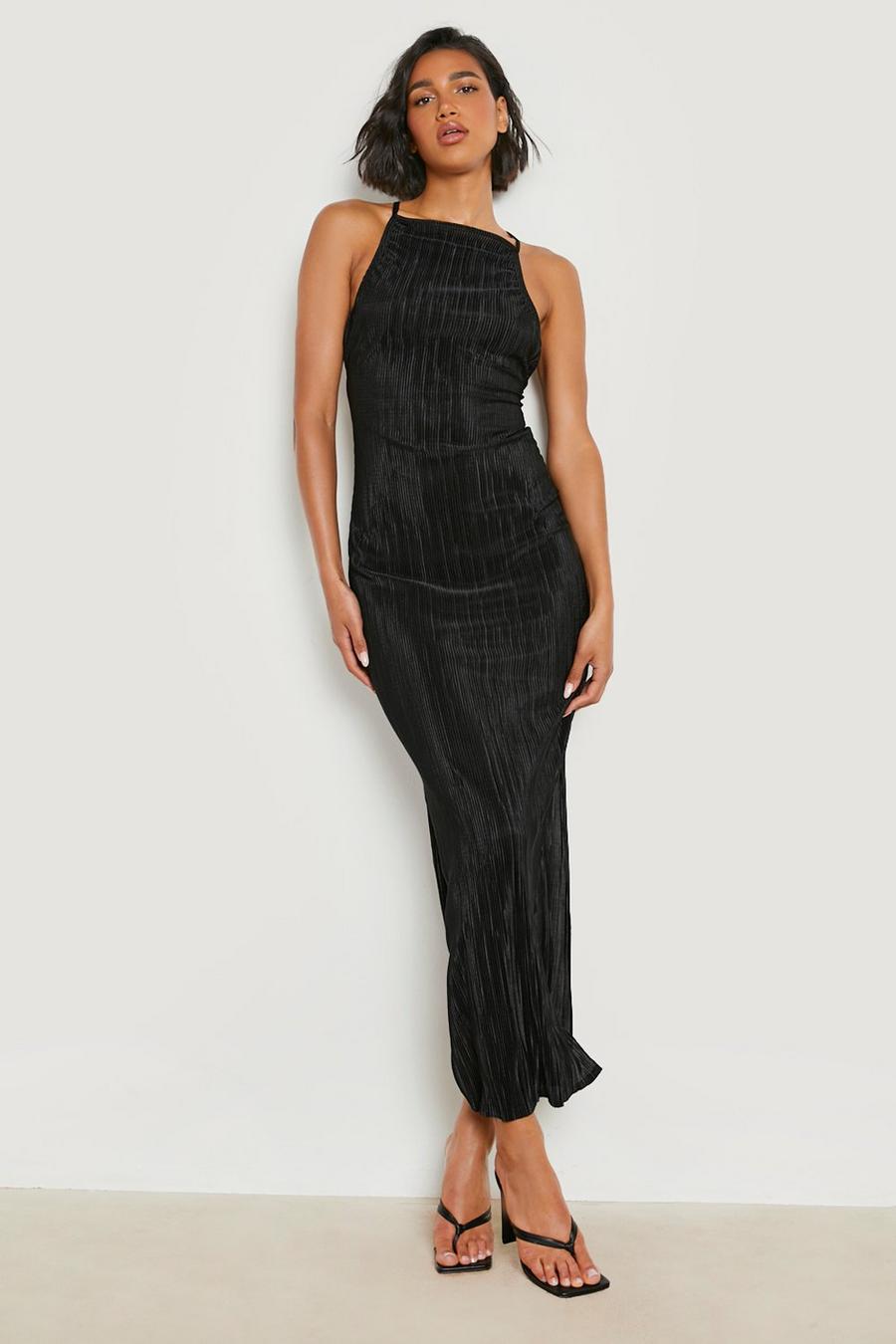 שחור שמלת מקסי פליסה מאט עם גב חשוף image number 1