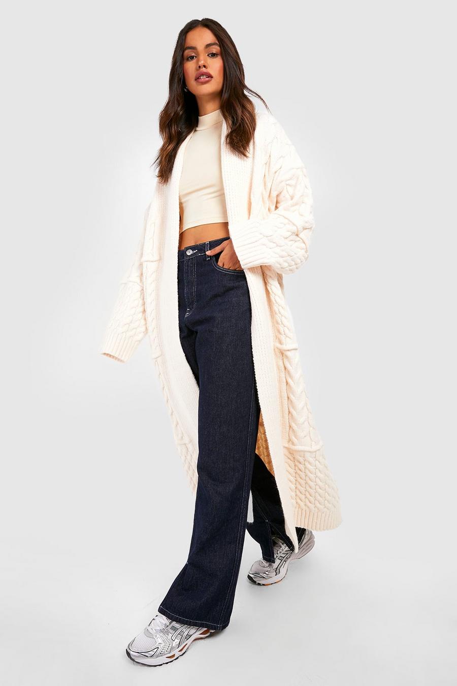 Cream Mixed Chunky Cable Knit Maxi Cardigan image number 1
