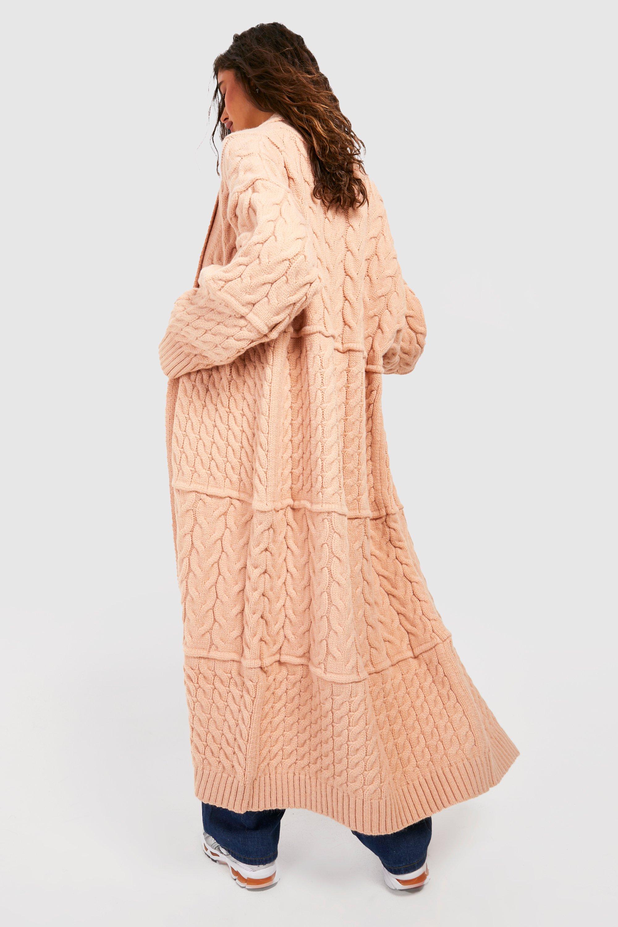 Mixed Chunky Cable Knit Maxi Cardigan boohoo