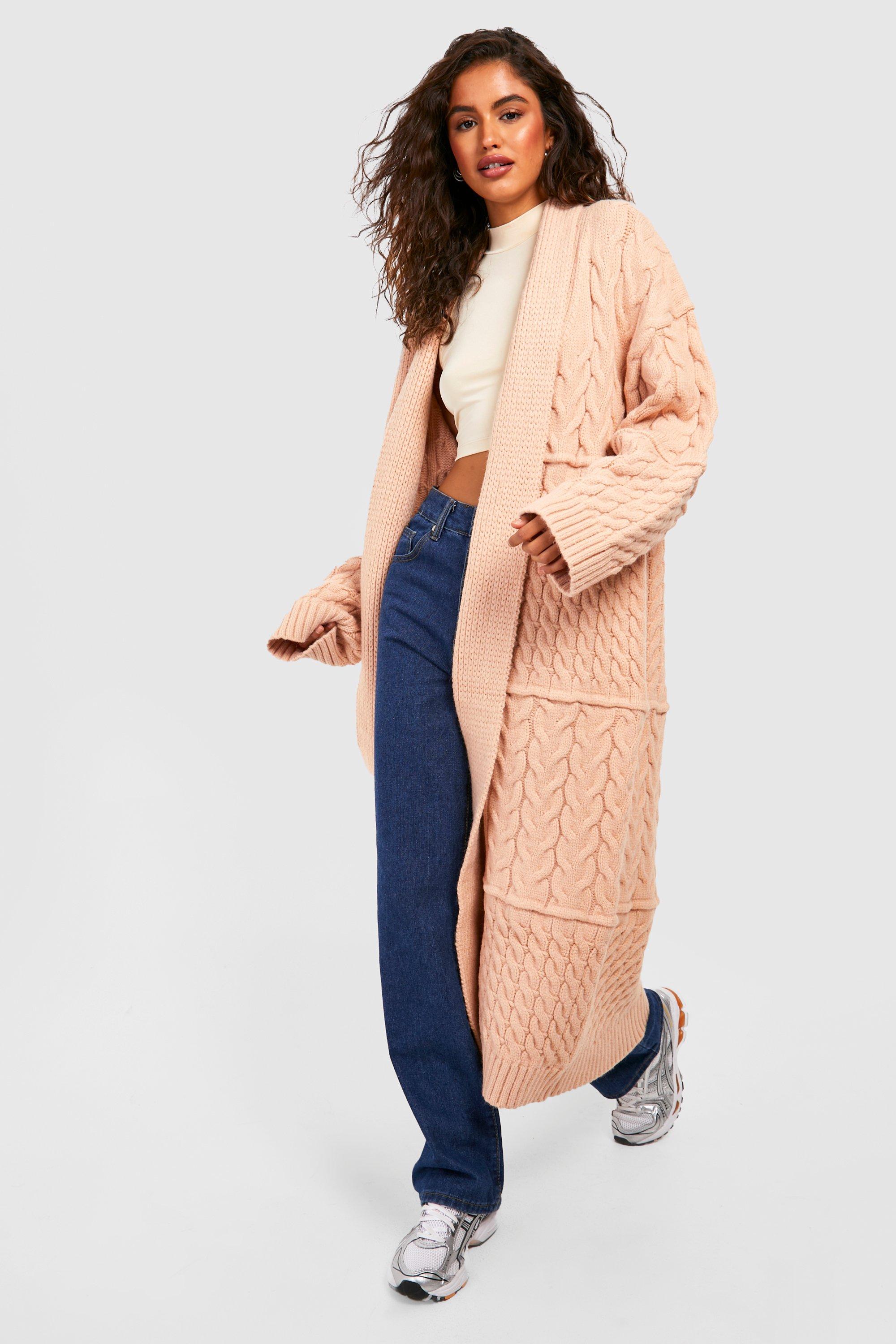 Mixed Chunky Cable Knit Maxi Cardigan boohoo