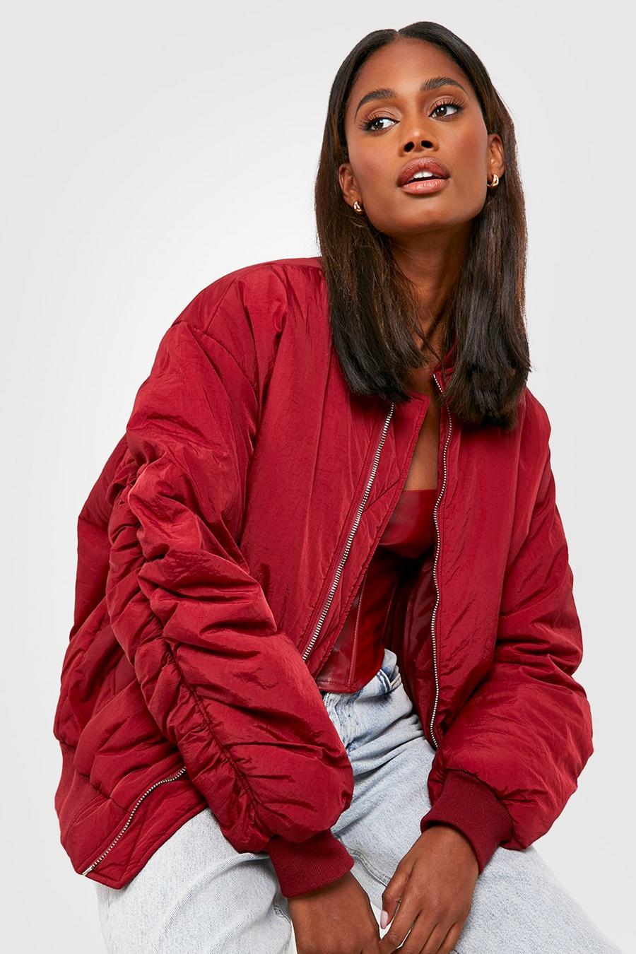 Chaqueta bomber oversize, Burgundy red image number 1