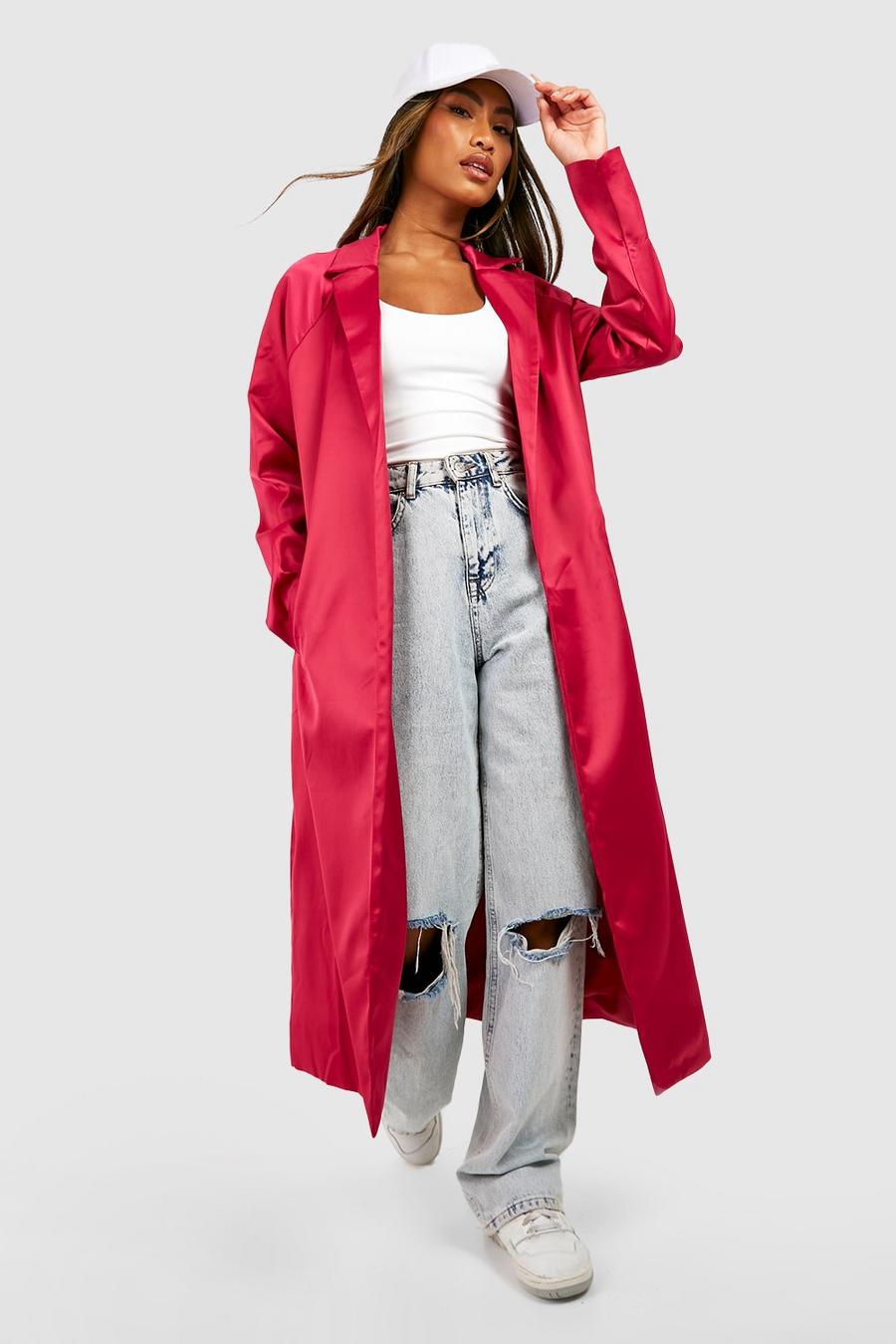 Pink Satin Longline Duster Coat image number 1