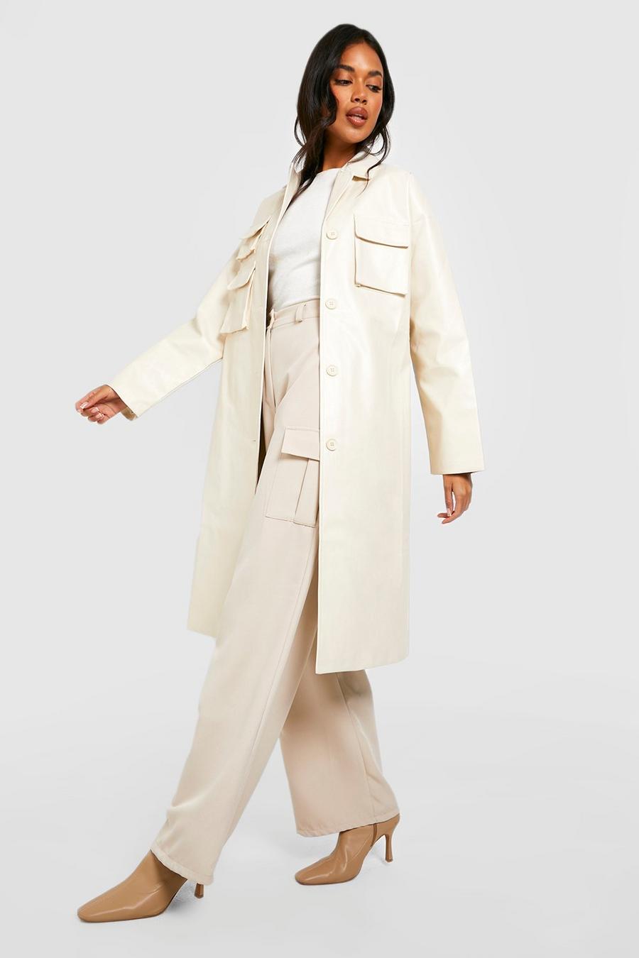 Abrigo de cuero sintético con bolsillo estructurado, Cream image number 1
