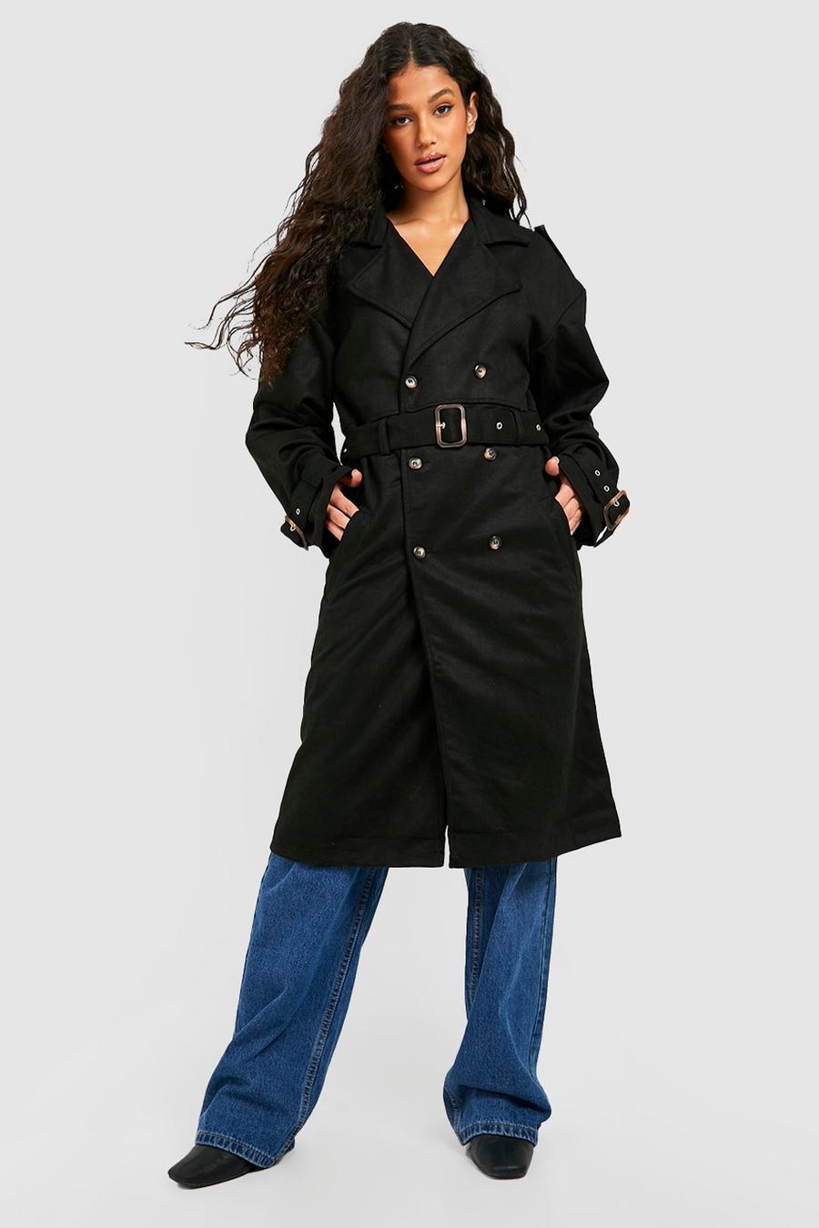 Black Oversized Faux Suede Trench Coat