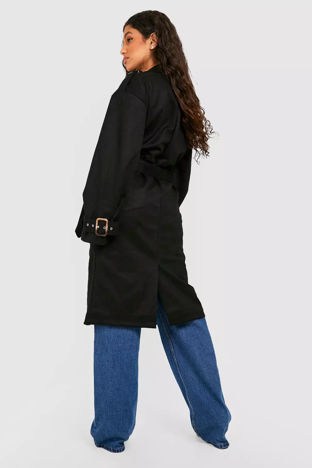 Black faux suede outlet longline trench jacket