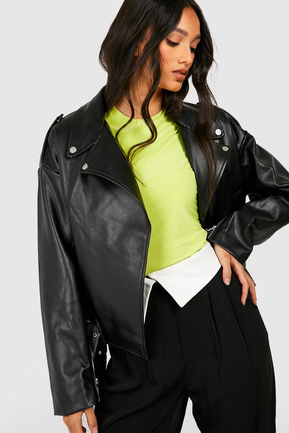 Black fur lined biker jacket sale