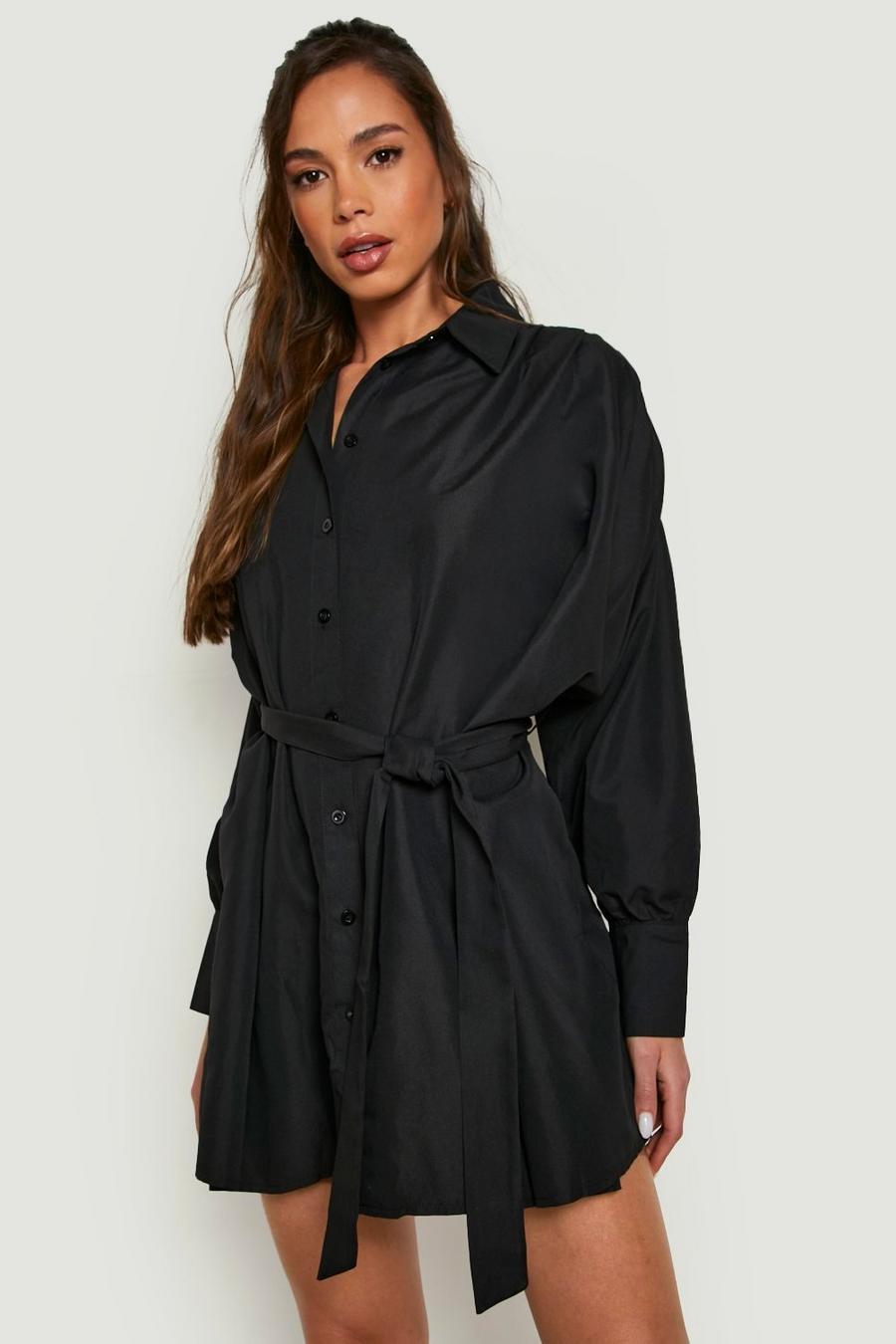 Black noir Oversized Cotton Belted Shirt Dress image number 1