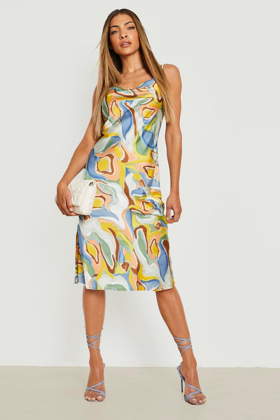 Multi Abstract Print Strappy Midi Slip Dress image number 1