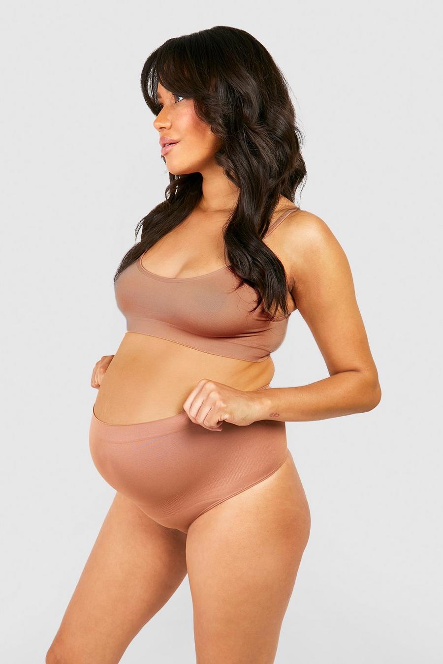 Coffee Maternity Seamless Bump Support Thong image number 1