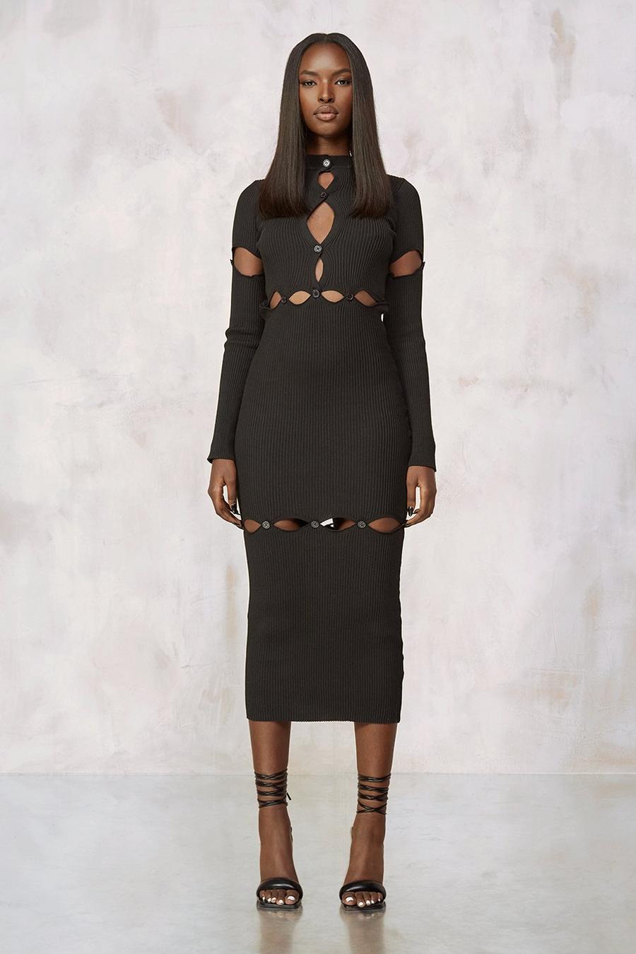 Black svart Kourtney Kardashian Barker Multiway Knitted Dress image number 1
