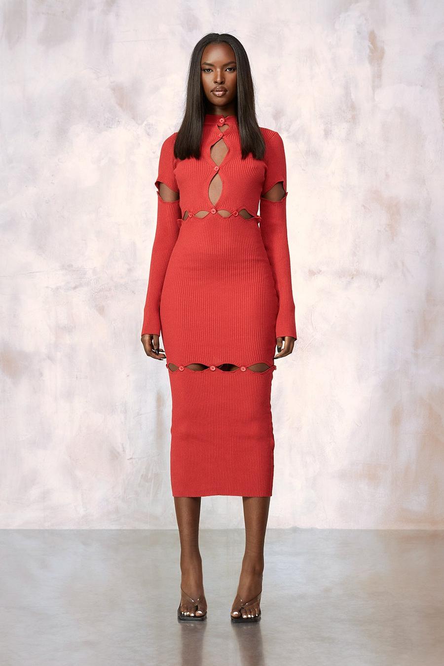 Red Kourtney Kardashian Barker Multiway Knitted Dress image number 1
