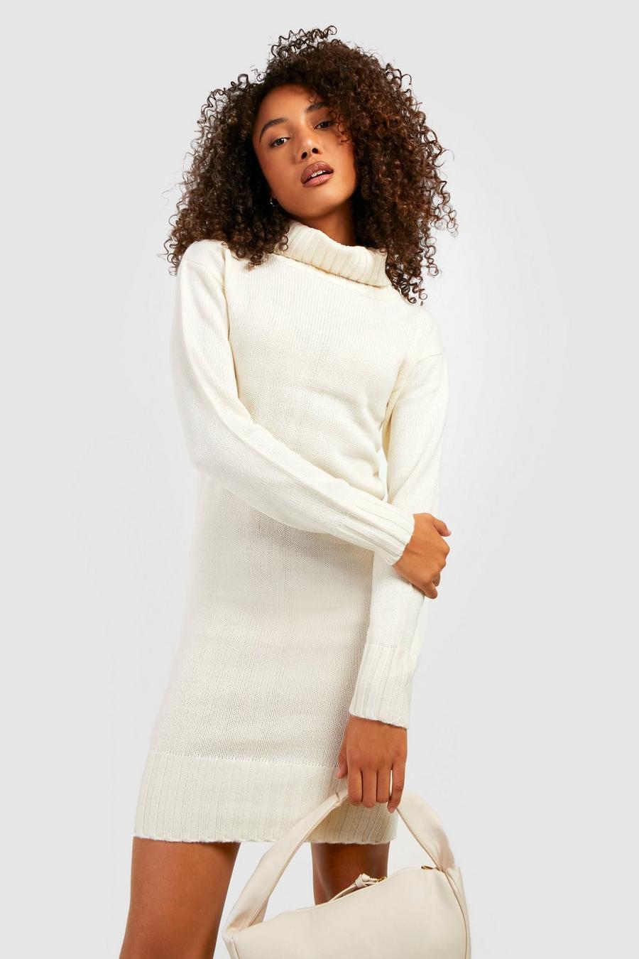 Ecru white Tall Turtleneck Sweater Dress