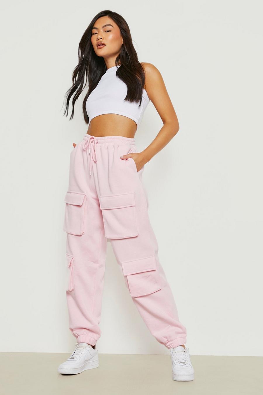 Pink Multi Pocket Cuffed Cargo Track Pants image number 1