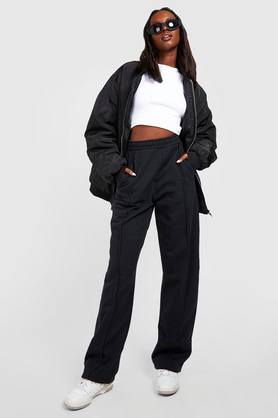 Black Piping Detail Slouchy Straight Leg Track Pants image number 1