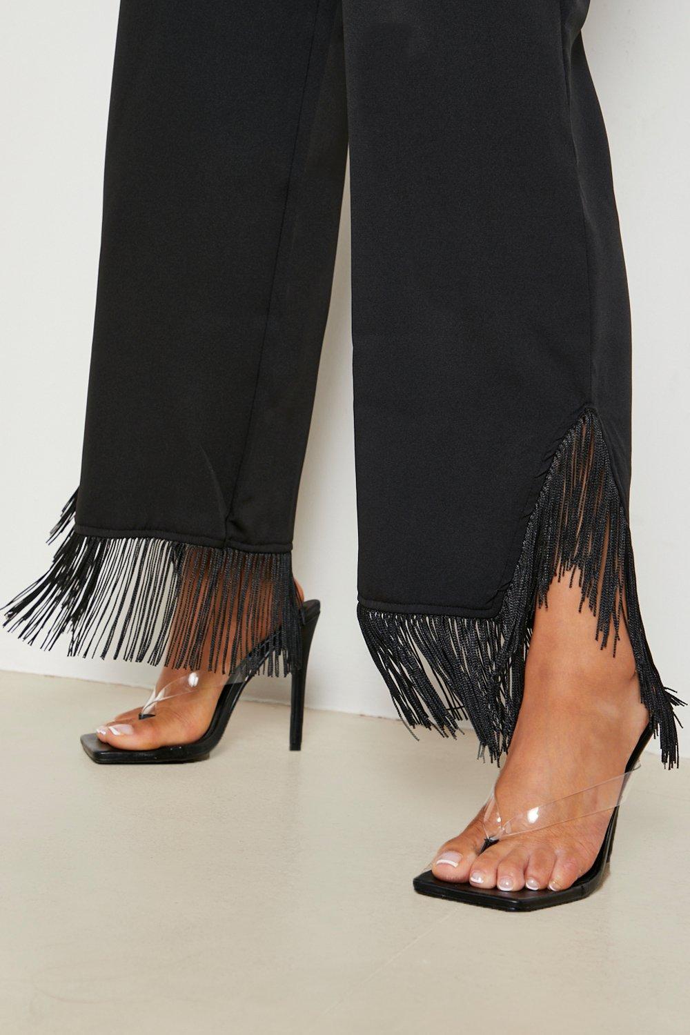 Petite Tassel Hem Straight Leg Pants