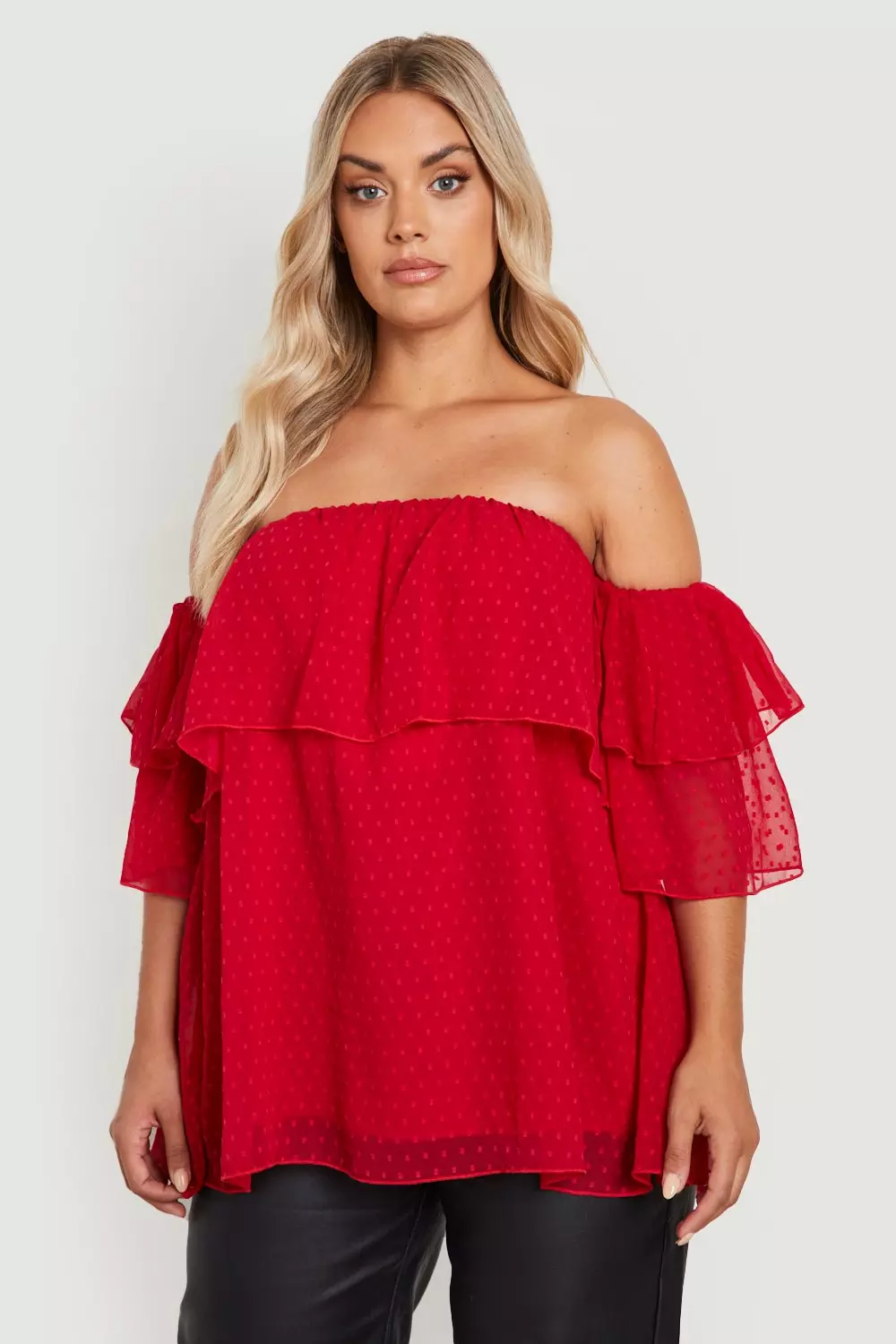 Berry Plus Off The Shoulder Dobby Mesh Top alternative image