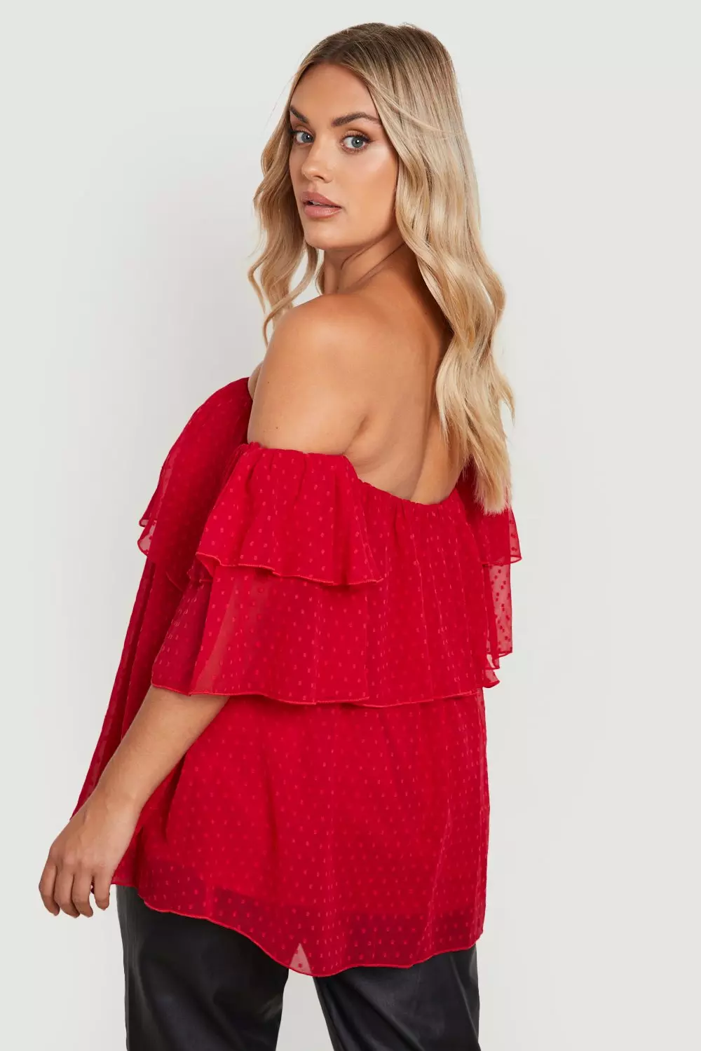 Berry Plus Off The Shoulder Dobby Mesh Top alternative image