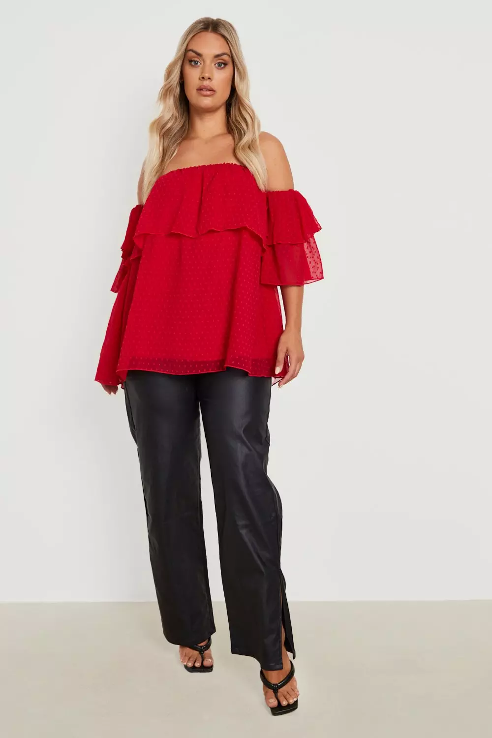 Berry Plus Off The Shoulder Dobby Mesh Top alternative image