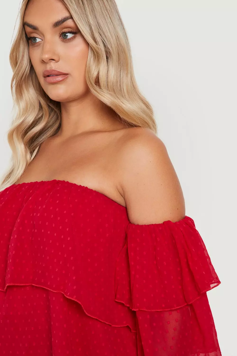 Berry Plus Off The Shoulder Dobby Mesh Top alternative image