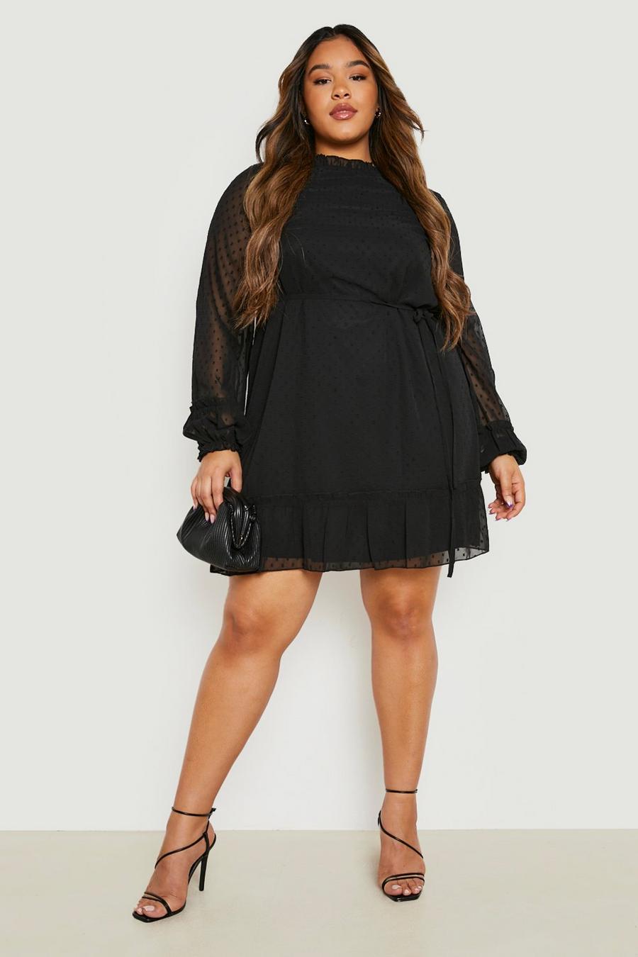 Grande taille - Robe patineuse plumetis en mesh, Black image number 1