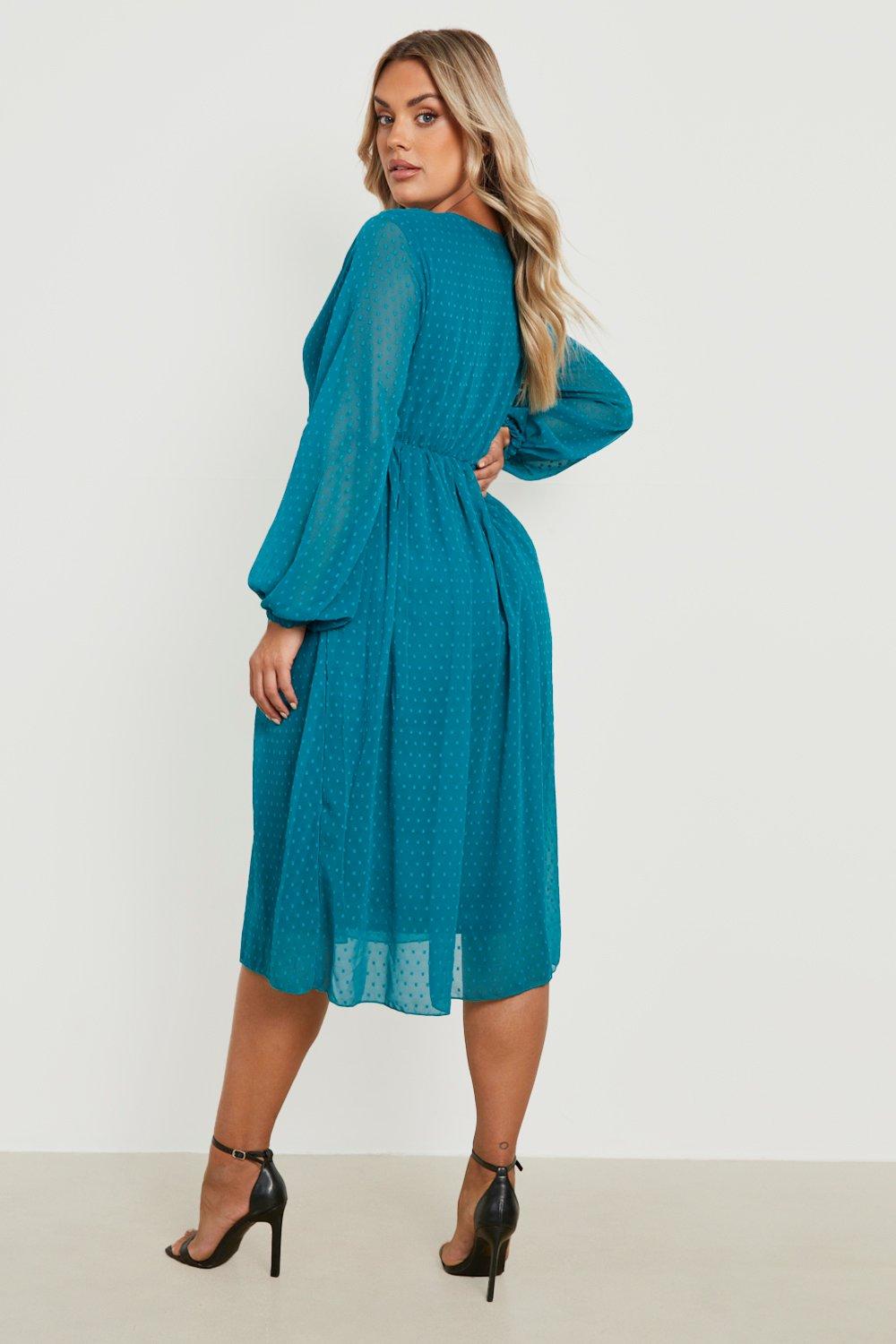 Women's Plus Dobby Twist Front Midi Dress